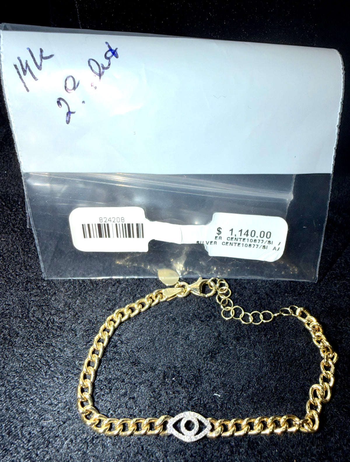 ITEM#12 -14K Gold Pavé Diamond Evil Eye Curb Link Chain Bracelet