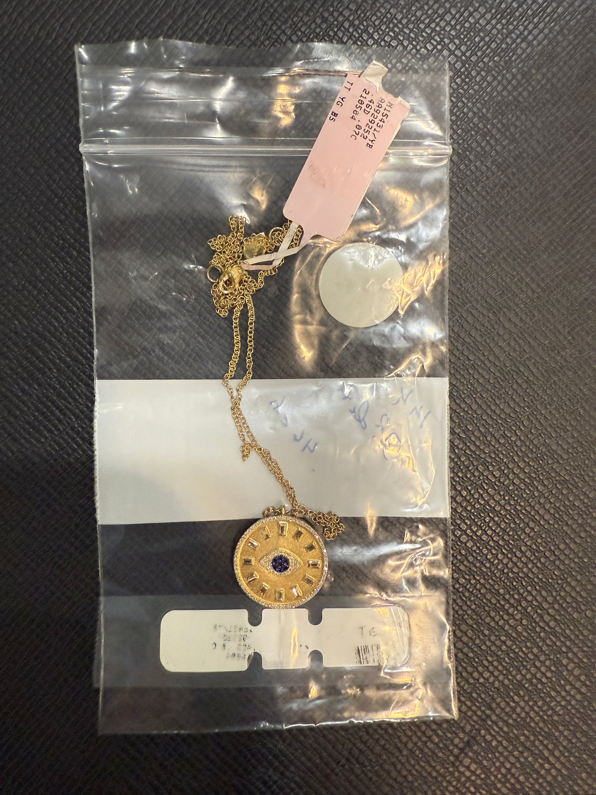 ITEM#22 - 14K Gold Diamond & Sapphire Evil Eye Medallion Pendant Necklace
