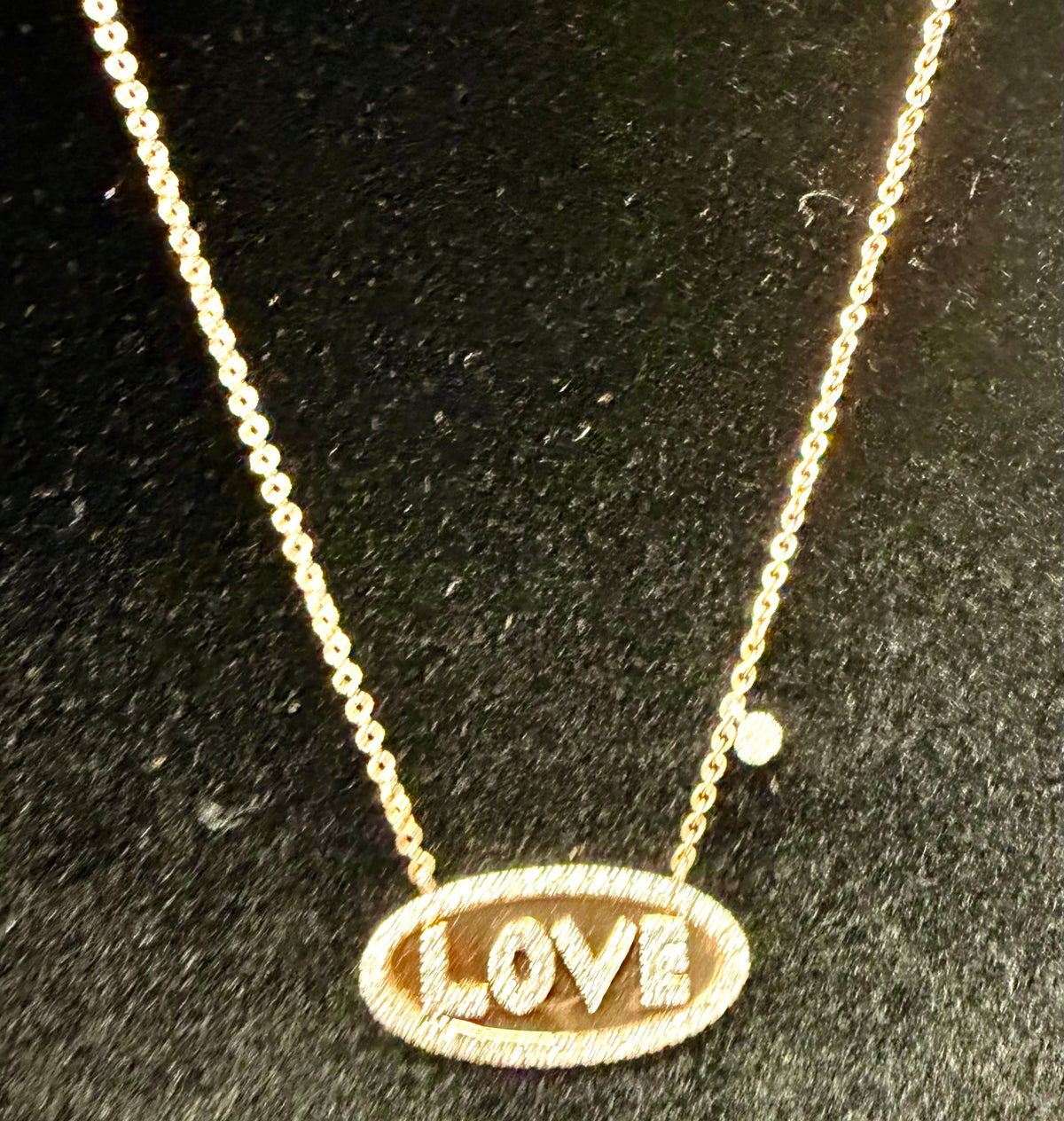 ITEM#3 - 14K Gold Pave Diamond "LOVE" Oval Plaque Pendant Necklace