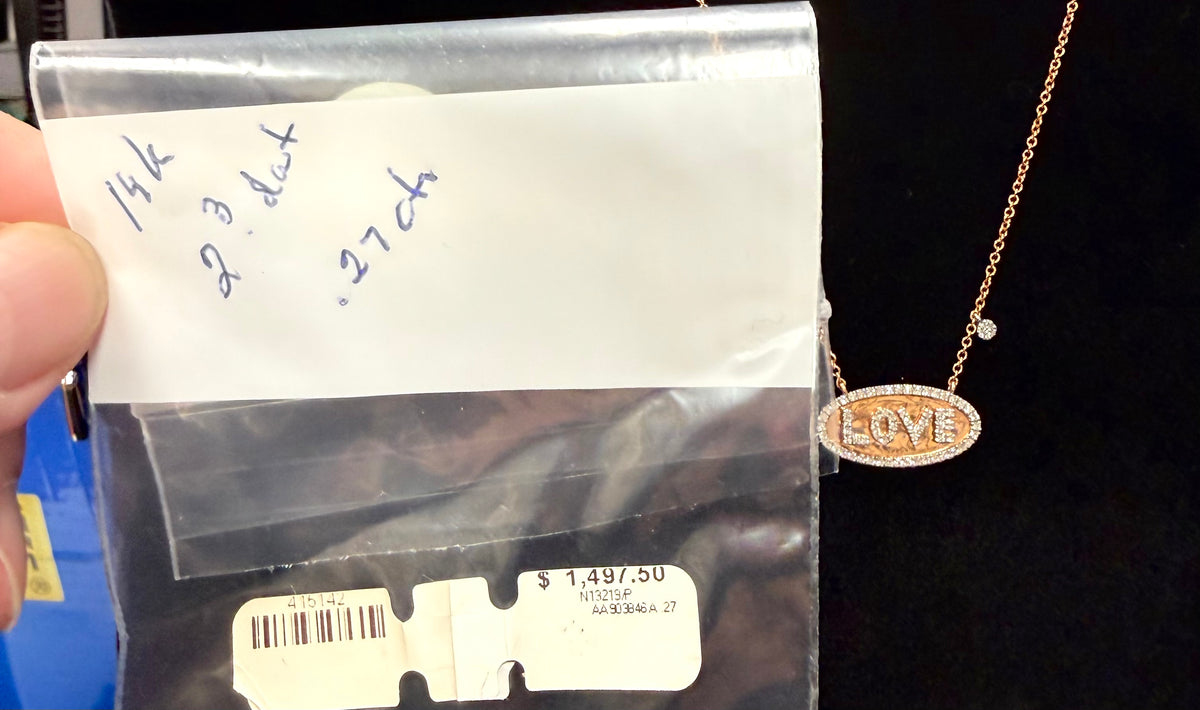 ITEM#3 - 14K Gold Pave Diamond "LOVE" Oval Plaque Pendant Necklace