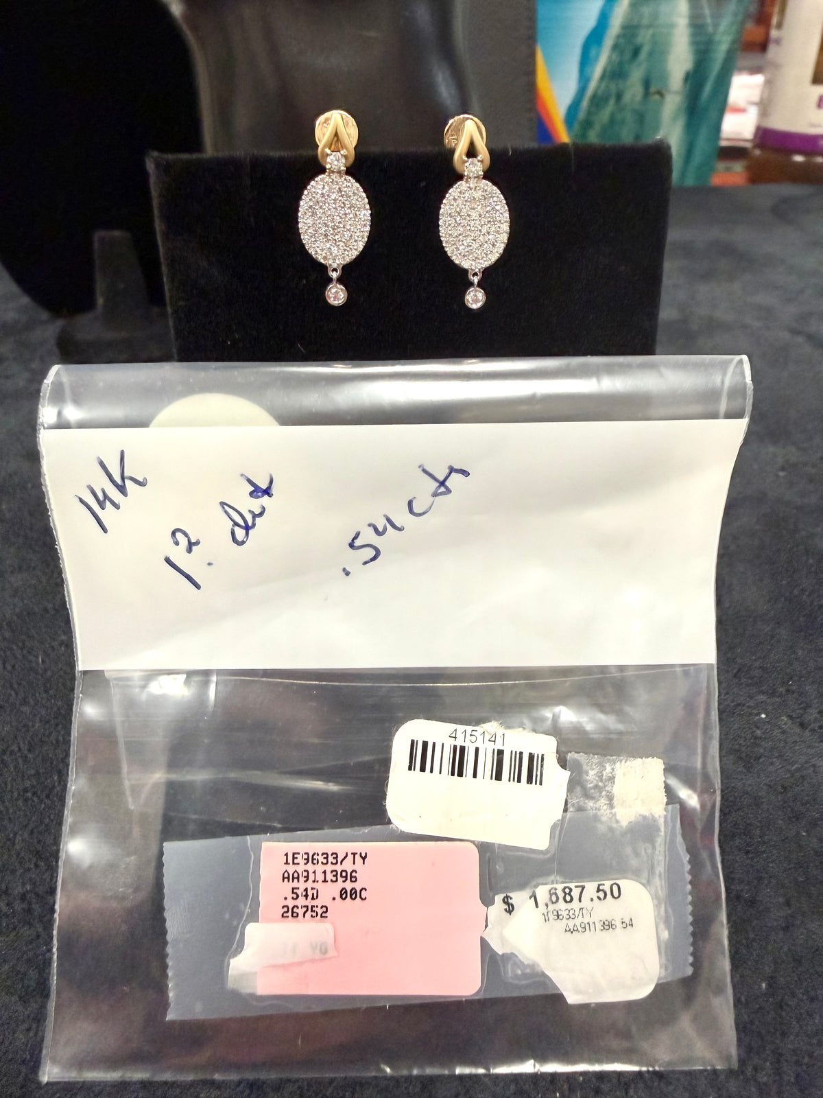 ITEM 7- 14K Gold Two-Tone Pavé Diamond Oval Statement Drop Earrings