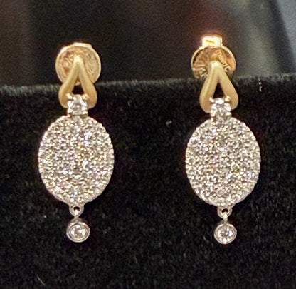 ITEM 7- 14K Gold Two-Tone Pavé Diamond Oval Statement Drop Earrings