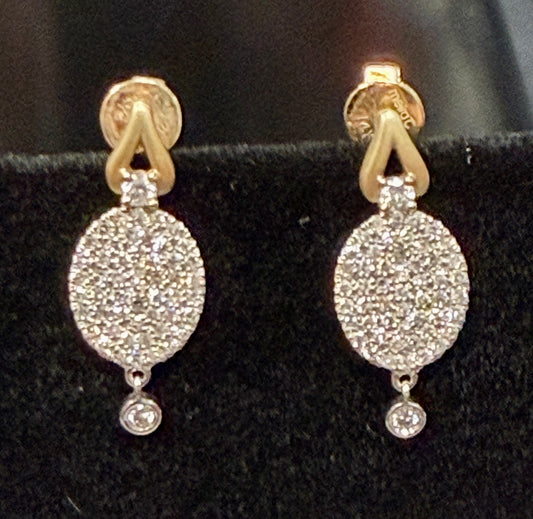 ITEM 7- 14K Gold Two-Tone Pavé Diamond Oval Statement Drop Earrings