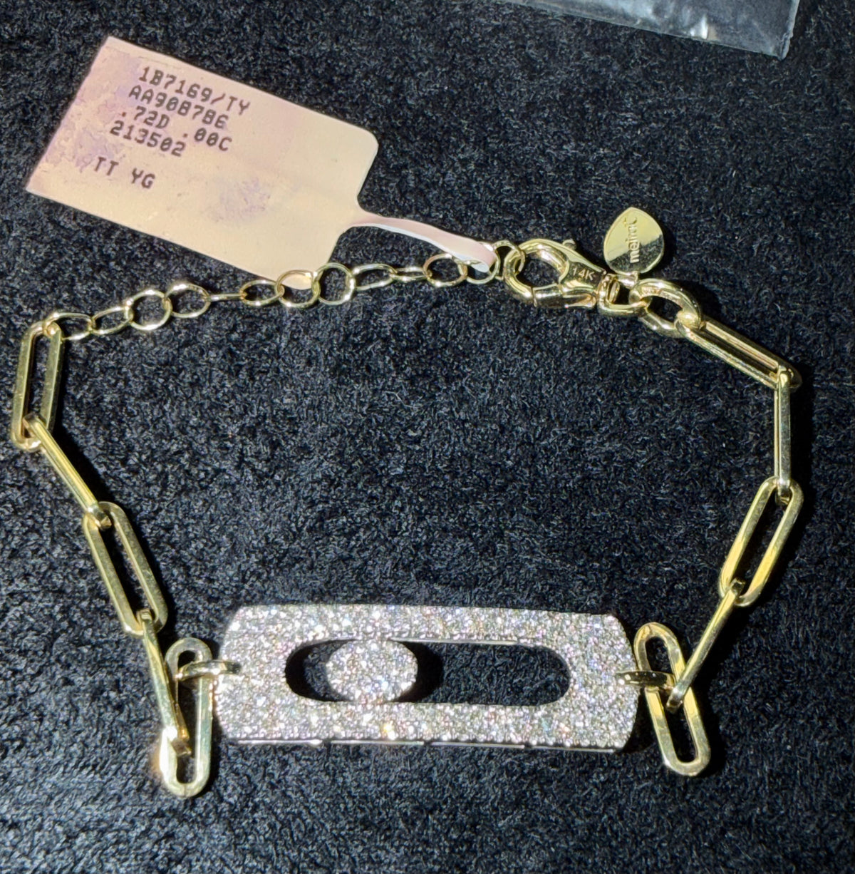 ITEM # 30 Meira T 14K Two-Tone Gold Pave Diamond Moving Center ID Link Bracelet