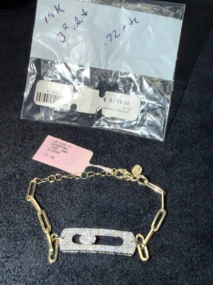 ITEM # 30 Meira T 14K Two-Tone Gold Pave Diamond Moving Center ID Link Bracelet