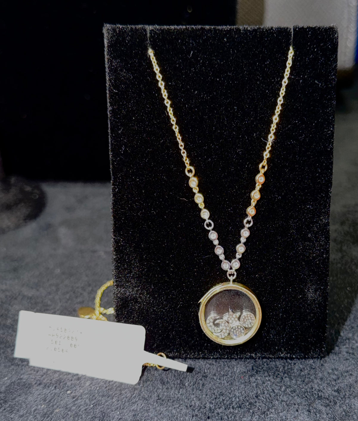 ITEM#15 - 14K Gold Diamond & Sapphire Floating Evil Eye Locket Necklace