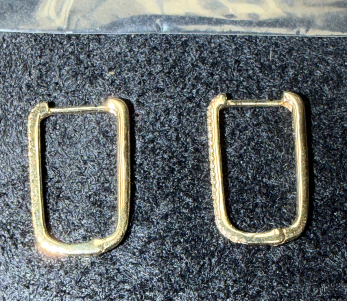 ITEM#11 - 14K Yellow Gold Slim Rectangular Pave Diamond Huggie Hoop Earrings