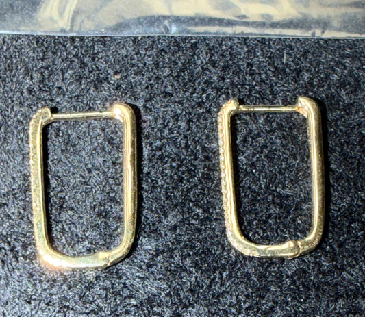 ITEM#11 - 14K Yellow Gold Slim Rectangular Pave Diamond Huggie Hoop Earrings