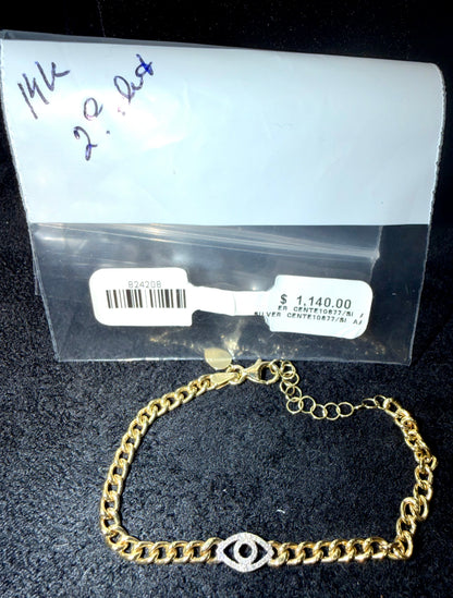 ITEM#12 -14K Gold Pavé Diamond Evil Eye Curb Link Chain Bracelet