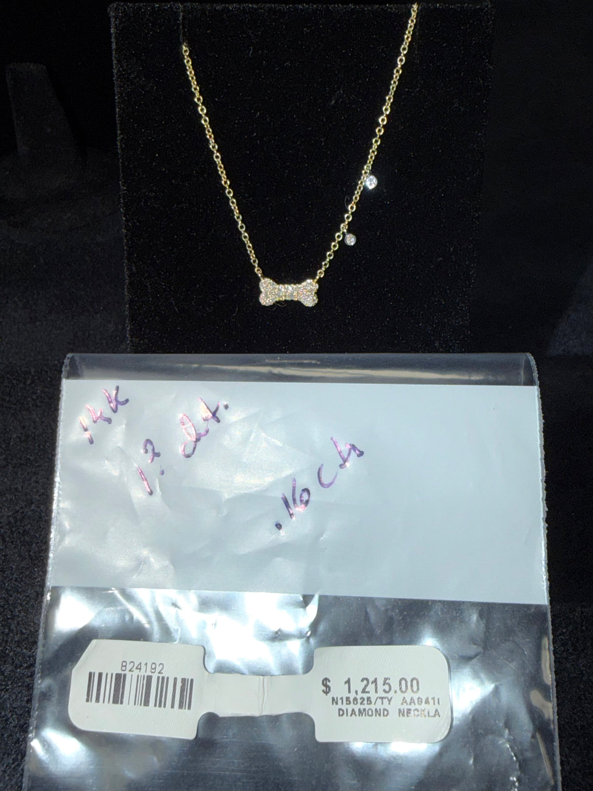 ITEM#13 - 14K Gold Pavé Diamond Dog Bone Pendant Necklace