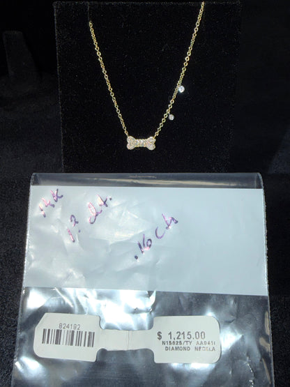 ITEM#13 - 14K Gold Pavé Diamond Dog Bone Pendant Necklace