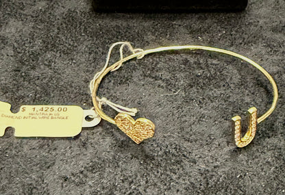 ITEM#16 -Eden Presley 14K Gold Pavé Diamond "Heart & U" Mantra Wire Bangle