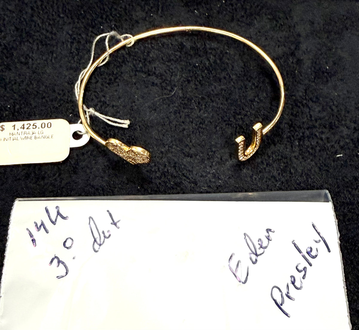 ITEM#16 -Eden Presley 14K Gold Pavé Diamond "Heart & U" Mantra Wire Bangle