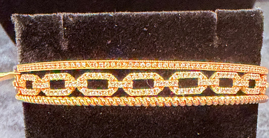ITEM#19 -14K Gold Pavé Diamond Multi-Row Mixed-Link Statement Bangle