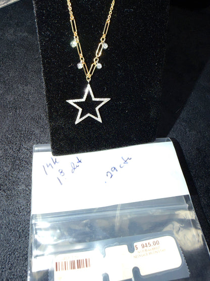 ITEM #20 -14K Gold Open Pavé Diamond Star Charm Station Paperclip Necklace