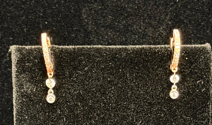 ITEM #27 -14K Gold Pavé & Bezel-Set Diamond Linear Drop Huggie Earrings