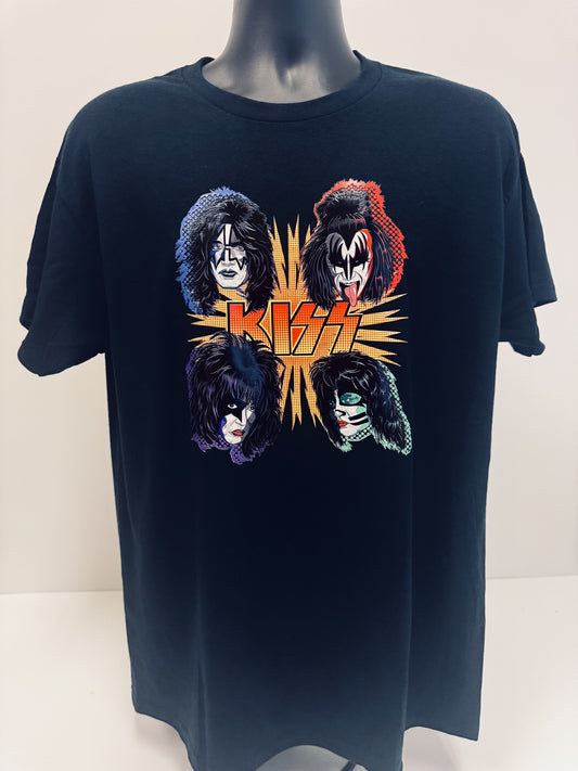 KISS Official Band T-Shirt | Exploding Pop Art Faces Graphic Tee