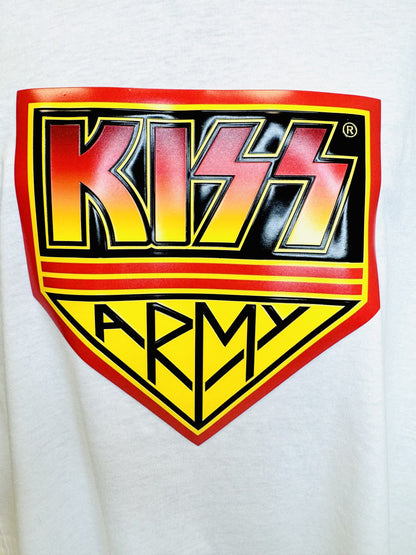 KISS Army 3D Raised UV Patch White Graphic Tee | Premium Band Shirt